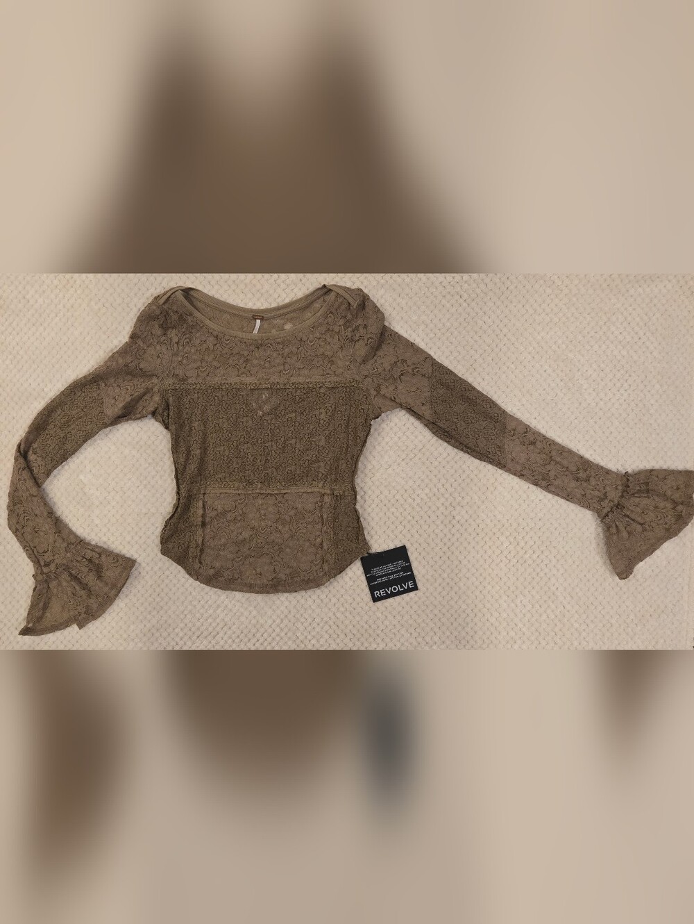 Free People Dutch Cocoa Lace Bell Sleeve Top NWT Small Boho Romantic